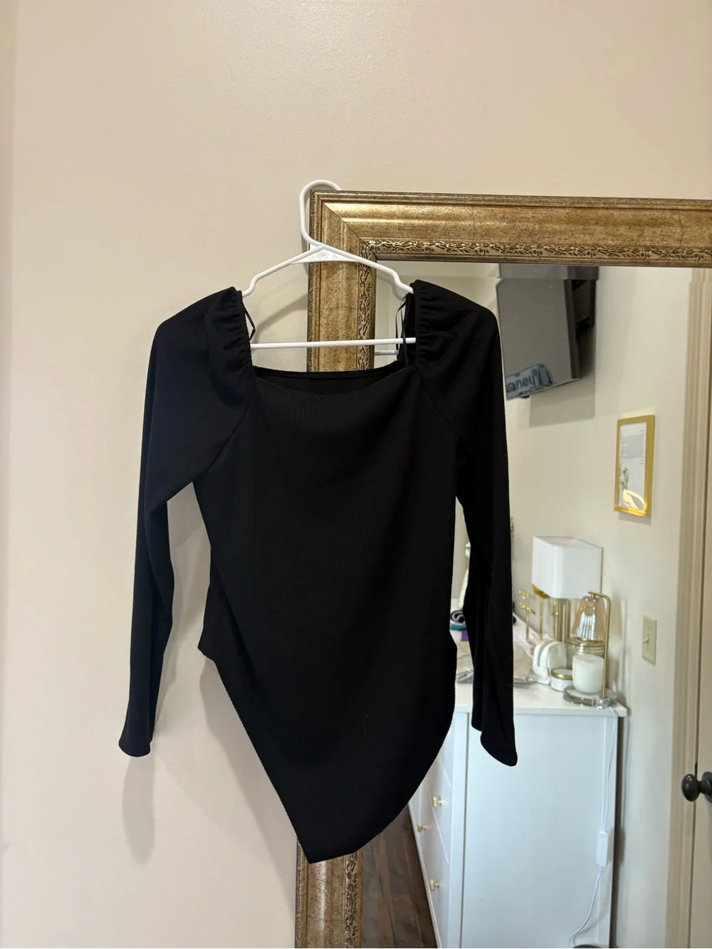 GB girls Black Long-Sleeve Square Neck Bodysuit